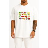 Bahriyeli Collection Oversize Dolmalık Biber Meyve Sebze Vejetaryen Mutfağı Yiyecek Göğüs Tasarımlı Unisex T-Shirt - Beyaz - XL