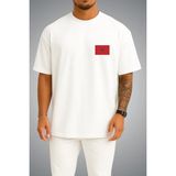 Bahriyeli Collection Oversize Fas Bayrağı Cep Baskılı Unisex T-Shirt - Beyaz