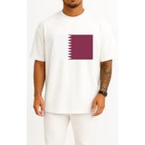 Bahriyeli Collection Oversize Flag Of Qatar - Katar Bayrağı Göğüs Tasarımlı Unisex T-Shirt - Beyaz - XL