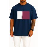 Bahriyeli Collection Oversize Flag Of Qatar - Katar Bayrağı Göğüs Tasarımlı Unisex T-Shirt - Lacivert