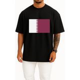 Bahriyeli Collection Oversize Flag Of Qatar - Katar Bayrağı Göğüs Tasarımlı Unisex T-Shirt - Siyah - XL