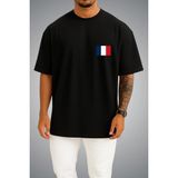 Bahriyeli Collection Oversize Fransa Bayrağı Cep Baskılı Unisex T-Shirt - Siyah