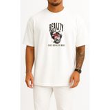 Bahriyeli Collection Oversize Gerçekler Maskenin Arkasında Saklanıyor - Evrim Maymun Göğüs Baskılı Unisex T-Shirt - Beyaz - XL