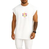 Bahriyeli Collection Oversize Girl Power Mode On Gym Fitness Göğüs Baskılı Atlet - Beyaz - XL