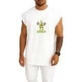 Bahriyeli Collection Oversize Gym Fitness Squat Grinch Göğüs Baskılı Atlet - Beyaz
