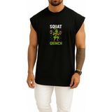 Bahriyeli Collection Oversize Gym Fitness Squat Grinch Göğüs Baskılı Atlet - Siyah