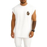 Bahriyeli Collection Oversize Gym Kaslı Ayı Cep ve Sırt Baskılı Atlet - Beyaz