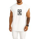 Bahriyeli Collection Oversize Gym Lover Squat Girl Gym Fitness Göğüs Baskılı Atlet - Beyaz - XL