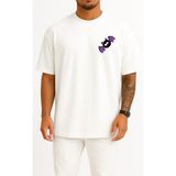 Bahriyeli Collection Oversize Halloween Child Cat Cep ve Sırt Tasarımlı Unisex T-Shirt - Beyaz - XL