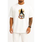 Bahriyeli Collection Oversize Hilda ve Taş Orman, Çizgi Roman Göğüs Tasarımlı Unisex T-Shirt - Beyaz