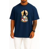 Bahriyeli Collection Oversize Hilda ve Taş Orman, Çizgi Roman Göğüs Tasarımlı Unisex T-Shirt - Lacivert