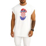 Bahriyeli Collection Oversize Hırvatistan Logosu ve Bayrağı Göğüs Tasarımlı Atlet - Beyaz - XL