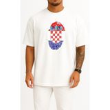 Bahriyeli Collection Oversize Hırvatistan Logosu ve Bayrağı Göğüs Tasarımlı Unisex T-Shirt - Beyaz