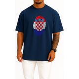Bahriyeli Collection Oversize Hırvatistan Logosu ve Bayrağı Göğüs Tasarımlı Unisex T-Shirt - Lacivert - XL