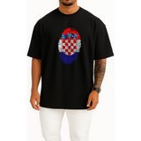 Bahriyeli Collection Oversize Hırvatistan Logosu ve Bayrağı Göğüs Tasarımlı Unisex T-Shirt - Siyah - XL