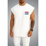 Bahriyeli Collection Oversize Hollanda Bayrağı Cep Baskılı Atlet - Beyaz