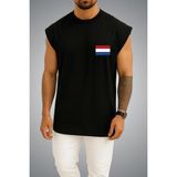 Bahriyeli Collection Oversize Hollanda Bayrağı Cep Baskılı Atlet - Siyah - XL