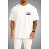 Bahriyeli Collection Oversize Hollanda Bayrağı Cep Baskılı Unisex T-Shirt - Beyaz - XL