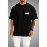 Bahriyeli Collection Oversize Hollanda Bayrağı Cep Baskılı Unisex T-Shirt - Siyah