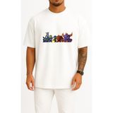 Bahriyeli Collection Oversize Imaginators Skylanders Superchargers Göğüs Tasarımlı Unisex T-Shirt - Beyaz