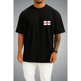 Bahriyeli Collection Oversize Ingiltere Bayrağı Cep Baskılı Unisex T-Shirt - Siyah