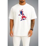 Bahriyeli Collection Oversize Ingiltere Bayrağı ve Haritası Göğüs Baskılı Unisex T-Shirt - Beyaz - XL