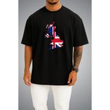 Bahriyeli Collection Oversize Ingiltere Bayrağı ve Haritası Göğüs Baskılı Unisex T-Shirt - Siyah - XL
