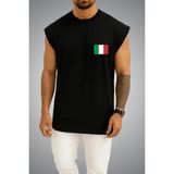 Bahriyeli Collection Oversize Italya Bayrağı Cep Baskılı Atlet - Siyah - XL