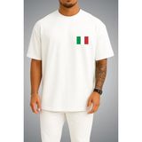 Bahriyeli Collection Oversize Italya Bayrağı Cep Baskılı Unisex T-Shirt - Beyaz
