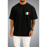 Bahriyeli Collection Oversize Italya Bayrağı Cep Baskılı Unisex T-Shirt - Siyah - M