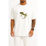 Bahriyeli Collection Oversize Italya Haritası Göğüs Tasarımlı Unisex T-Shirt - Beyaz