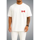 Bahriyeli Collection Oversize Kanada Bayrağı Cep Baskılı Unisex T-Shirt - Beyaz