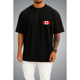 Bahriyeli Collection Oversize Kanada Bayrağı Cep Baskılı Unisex T-Shirt - Siyah - M