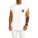 Bahriyeli Collection Oversize Kaslı Kartal Gym Cep ve Sırt Baskılı Atlet - Beyaz