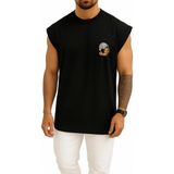 Bahriyeli Collection Oversize Kaslı Kartal Gym Cep ve Sırt Baskılı Atlet - Siyah