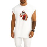 Bahriyeli Collection Oversize Kaslı Noel Baba Yılbaşı Christmas Göğüs Baskılı Atlet - Beyaz - XL