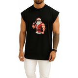 Bahriyeli Collection Oversize Kaslı Noel Baba Yılbaşı Christmas Göğüs Baskılı Atlet - Siyah