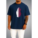 Bahriyeli Collection Oversize Katar Bayrağı ve Haritası Göğüs Baskılı Unisex T-Shirt - Lacivert - M