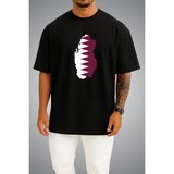 Bahriyeli Collection Oversize Katar Bayrağı ve Haritası Göğüs Baskılı Unisex T-Shirt - Siyah