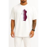 Bahriyeli Collection Oversize Katar - Qatar Bayrağı Göğüs Tasarımlı Unisex T-Shirt - Beyaz