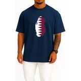 Bahriyeli Collection Oversize Katar - Qatar Bayrağı Göğüs Tasarımlı Unisex T-Shirt - Lacivert