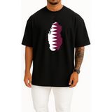 Bahriyeli Collection Oversize Katar - Qatar Bayrağı Göğüs Tasarımlı Unisex T-Shirt - Siyah - XL