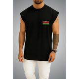 Bahriyeli Collection Oversize Kenya Bayrağı Cep Baskılı Atlet - Siyah - XL