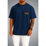 Bahriyeli Collection Oversize Kenya Bayrağı Cep Baskılı Unisex T-Shirt - Lacivert - M