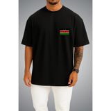 Bahriyeli Collection Oversize Kenya Bayrağı Cep Baskılı Unisex T-Shirt - Siyah - M