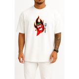 Bahriyeli Collection Oversize Kırmızı Acı Biber Logosu Göğüs Tasarımlı Unisex T-Shirt - Beyaz