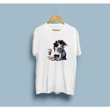 Bahriyeli Collection Oversize Köpek Gözlük ve Milkshake Tasarım Unisex T-Shirt - Beyaz