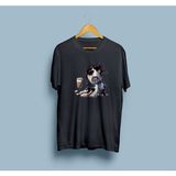 Bahriyeli Collection Oversize Köpek Gözlük ve Milkshake Tasarım Unisex T-Shirt - Siyah