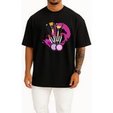 Bahriyeli Collection Oversize Kozmetik Ruj Makyaj Sanatçısı Göğüs Tasarımlı Unisex T-Shirt - Siyah - XL