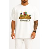 Bahriyeli Collection Oversize Kwanzaa African Piknik Sepeti Göğüs Tasarımlı Unisex T-Shirt - Beyaz